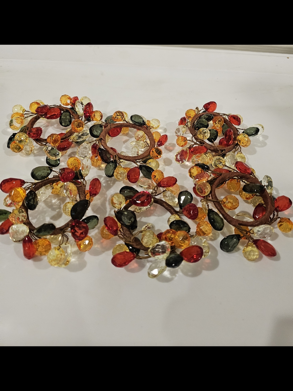 Beaded Napkin Ring Set - Red, Orange, Yellow, Green, Clear